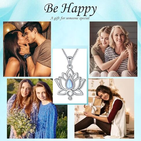 925 Sterling Silver Lotus Flower Necklace Moonstone Lotus Pendant for Women Lotus Jewelry Gift for Birthday Christmas in Kuwait