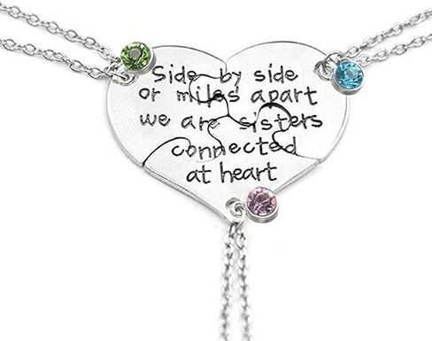 تي اس دي اي قلادة أحجية على شكل قلب بعبارة "Side By Side or Miles Apart We Are Sisters Connected at Heart" in Kuwait