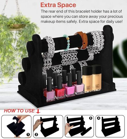 حامل عرض مجوهرات مخملي اسود مقاس 12.5 انش وحامل عرض الاساور من 3 طبقات، مجموعة منظم حامل الصدر لعرض المجوهرات والقلائد والسلاسل والاساور والساعات in Kuwait