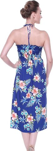 Women's Hawaiian Luau Halter Floral Print Halter Dress in Hibiscus Patterns in Saudi Arabia