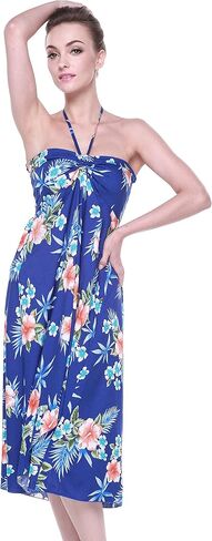 Women's Hawaiian Luau Halter Floral Print Halter Dress in Hibiscus Patterns in Saudi Arabia