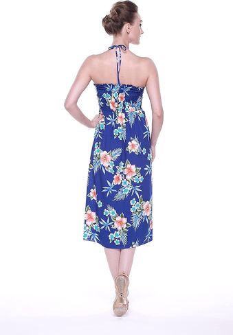 Women's Hawaiian Luau Halter Floral Print Halter Dress in Hibiscus Patterns in Saudi Arabia