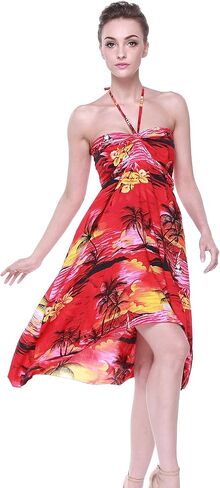 Women's Hawaiian Luau Halter Floral Print Halter Dress in Hibiscus Patterns in Saudi Arabia