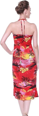 Women's Hawaiian Luau Halter Floral Print Halter Dress in Hibiscus Patterns in Saudi Arabia