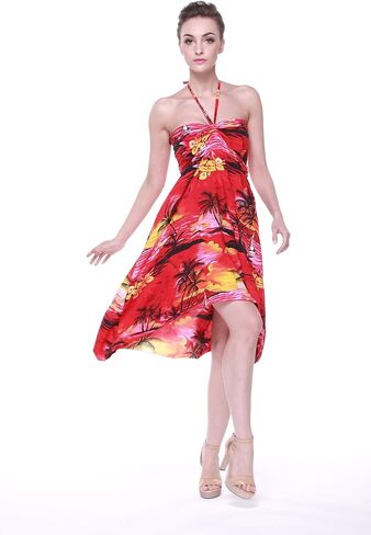 Women's Hawaiian Luau Halter Floral Print Halter Dress in Hibiscus Patterns in Saudi Arabia