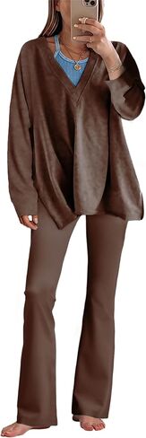 ليانلايف طقم ملابس للنساء مكون من قطعتين مكون من تي شيرتات كبيرة الحجم وبنطلون واسع واسع الاكمام طويل قابل للعكس in Kuwait