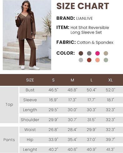 ليانلايف طقم ملابس للنساء مكون من قطعتين مكون من تي شيرتات كبيرة الحجم وبنطلون واسع واسع الاكمام طويل قابل للعكس in Kuwait