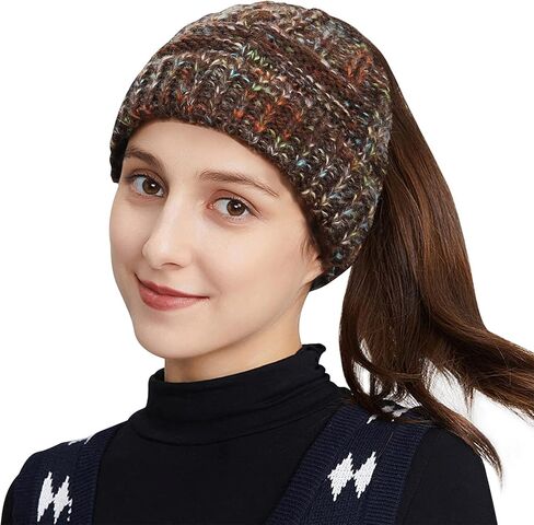 بوكيانيلي قبعة صغيرة سادة مصبوغة بالربط للنساء، قبعة شتوية منسوجة على شكل جمجمة، لون زهري داكن in Kuwait