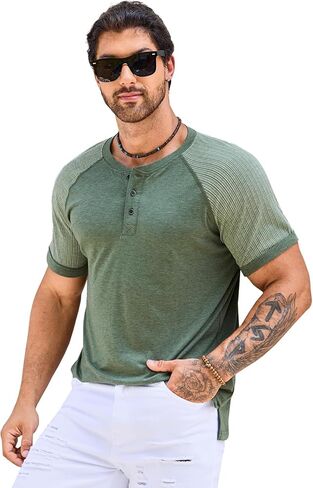 قمصان LONGBIDA الرجالية من Henley قمصان راجلان بأكمام قصيرة كاجوال وأزرار قطنية in Kuwait