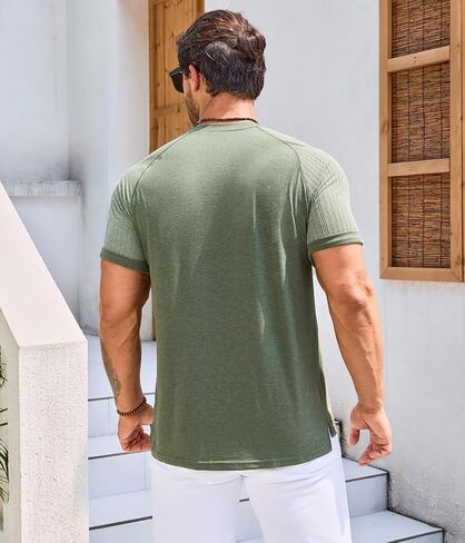 قمصان LONGBIDA الرجالية من Henley قمصان راجلان بأكمام قصيرة كاجوال وأزرار قطنية in Kuwait