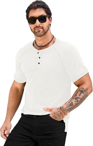 قمصان LONGBIDA الرجالية من Henley قمصان راجلان بأكمام قصيرة كاجوال وأزرار قطنية in Saudi Arabia