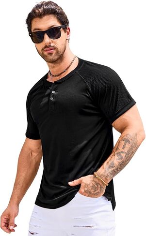 قمصان LONGBIDA الرجالية من Henley قمصان راجلان بأكمام قصيرة كاجوال وأزرار قطنية in Saudi Arabia