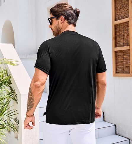 قمصان LONGBIDA الرجالية من Henley قمصان راجلان بأكمام قصيرة كاجوال وأزرار قطنية in Saudi Arabia