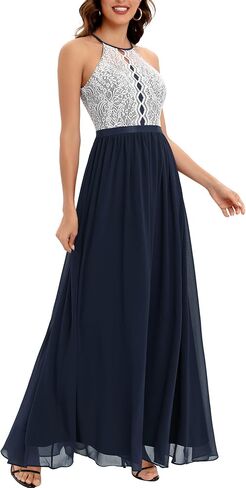 Dressystar فستان نسائي رسمي بحمالات من الدانتيل والشيفون طويل لوصيفات العروس فساتين الحفلات المسائية in Kuwait