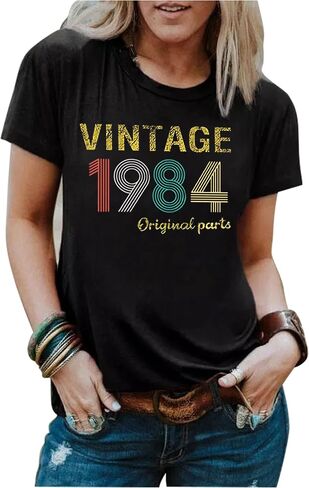 40th هدية عيد ميلاد تي شيرت المرأة Vintage 1984 الأجزاء الأصلية تي شيرت مضحك 40th سنة هدايا الحفلات المحملة بلايز عادية in Saudi Arabia