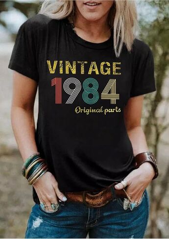 40th هدية عيد ميلاد تي شيرت المرأة Vintage 1984 الأجزاء الأصلية تي شيرت مضحك 40th سنة هدايا الحفلات المحملة بلايز عادية in Saudi Arabia