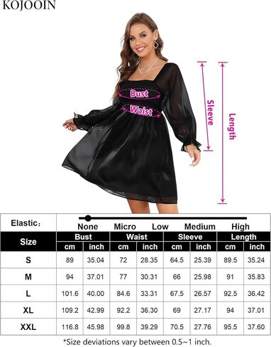 KOJOOIN Womens Puff Sleeve Square Neck Puffy Dress Babydoll Mesh Mini Dress in Saudi Arabia