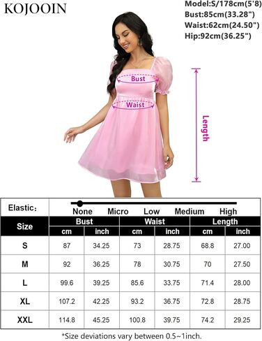 KOJOOIN Womens Puff Sleeve Square Neck Puffy Dress Babydoll Mesh Mini Dress in Saudi Arabia