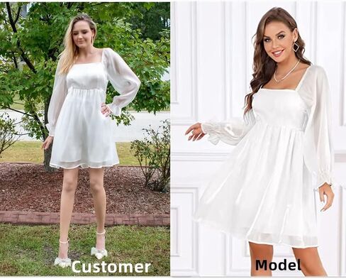 KOJOOIN Womens Puff Sleeve Square Neck Puffy Dress Babydoll Mesh Mini Dress in Saudi Arabia