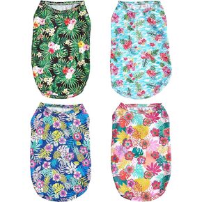 PET SHOW 4 Pack Dog Hawaiian Shirts Doggies Tank Top Tee Floral Printed Puppy Shirt Breathable Sleeveless Cats Dogs T-Shirts Pet Cool Clothes for Small Medium Dogs SkyBlue Blue Pink Black (Large)
