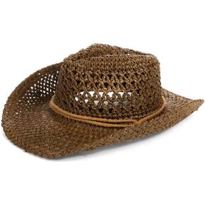 IPENNY Unisex Beach Straw Western Cowboy Handmade Hat Outdoor Seaside Wide Birm Cap Sunscreen Sunhats