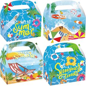 CIEOVO 24 Pack Summer Pool Party Cardboard Treat Box Beach Party Favor Boxes Party Goody Bags Treat Boxes for Summer Pool Beach Birthday Baby Shower Party Decorations Supplies