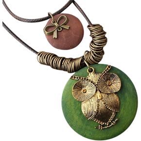 Les umes Vintage Necklace Wooden Pendant Long Necklaces for Women Boho Ethnic Style Handmade Jewelry