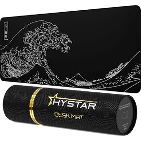 Hystar Extended Gaming Mouse Pad | XXL 36" x 16" | 5mm Thick, Waterproof Surface, Smooth Polyester Fabric, and Natural Rubber Base | The Great Wave (Black)
