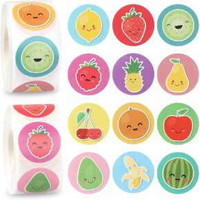 BLMHTWO 500 Pieces Fruit Stickers for Labeling, 2.5cm/1 inch Fruit Roll Stickers Happy Fruits Stickers with 12 Different Reward Stickers for Scrapbooking Gift Wrapping Crafts