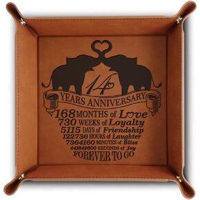 Bella Busta-14 Years Anniversary-Forever to Go- Traditional Ivory Theme Design for 14th Wedding Anniversary -Engraved Leatherette Valet Tray (Rawhide)