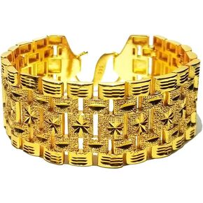 Generic Men's 18k gold-plated bracelet tank chain wide chain bracelet, hip-hop wide chain bracelet,heavy cuban link, Large