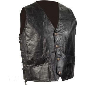 Diamond Plate Men's Leather Biker Vest w/Live to Ride Patch