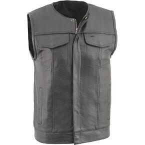 Milwaukee Leather SOA Men's Black Leather Motorcycle Vest Zipper & Snap Closure w/Gun Pockets LKM3711