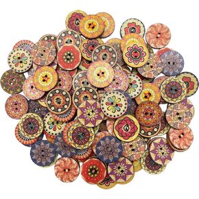 180-Pcs 3/4" Mixed Vintage Flower Wooden Buttons | Bulk Assorted Colors Natural Wood Buttons for Sewing DIY Crafts Decoration Knitting Clothing Handmade Projects (20mm)
