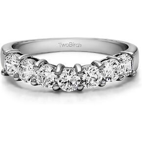 TwoBirch 0.5 Ct. Seven Stone Shared Prong Contoured Wedding Ring In Sterling Silver Cubic Zirconia