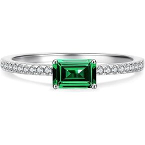 Emerald Cut Sterling Silver/Gold Plated Silver Rings for Women, Genuine May Birthstone Green Gemstone Propose Wedding Jewelry Set