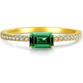 Emerald Cut Sterling Silver/Gold Plated Silver Rings for Women, Genuine May Birthstone Green Gemstone Propose Wedding Jewelry Set