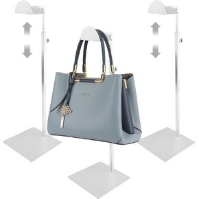 3 Pack Adjustable Height Handbag Display Stand, Stainless Steel Purse Display Rack Stand Silver Single Hanging Hook Bag Holder Display for Store