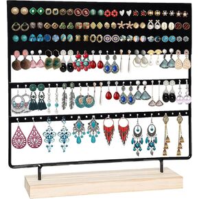 Earring Organizer 144 Holes Earring Holder Display Stand with Wooden Base Pink