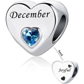 January-December Birthstone Silver Charm 12 Months Color Love Heart Crystal Birthday Bead for Girls Pandora Bracelets