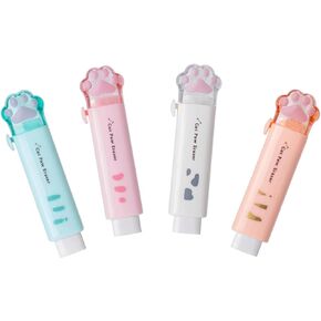 Cat Paw Shaped Retractable Erasers, 4PCS Push-Pull Rubber Eraser Traceless Useful Push-Pull Cat Paw Rubbing Eraser Cute Rubber for Students Writing Office School Supplies