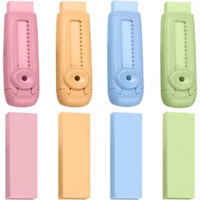 8pcs Sliding Retractable Pencil Erasers with 8pcs Refill Erasers, Push Pull Eraser Expandable Eraser with Plastic Sleeve for Students School Office Home Supplies