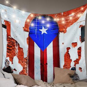 Puerto Rico Flag 4th of July Tapestry Wall Hanging Tapestries Retro Wall and Door Star Stripe Aesthetic Tapestry for Independence Day Bedroom Living Room Dorm College Wall Decor Backdrop 60x90