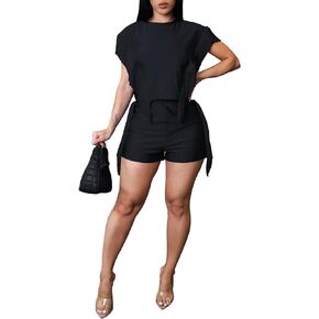 2 Piece Outfits for Women Sexy Sleeveless Cut Out Fringe Crop Top Shorts Set Party Club Night Out Tracksuit Clubwear