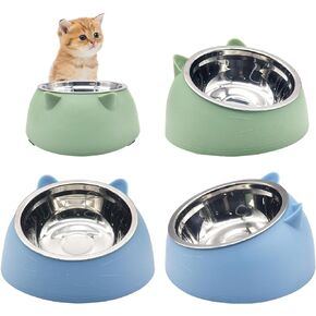 Hamiledyi Raised Cat Bowls 4 PCS - 15° Tilted Elevated Stainless Steel Food & Water Bowls for Anti-Vomiting, Spill Proof - Detachable Pet Dish Set for Cats/Kittens Feeding (Black+White, 200+400 ML)