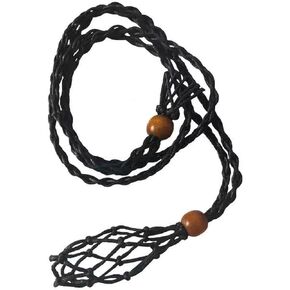 Extra Super Large Black Necklace Cord Crystal Holders Handmade Quartz Cage, Diy Bracelet Jewelry Making Upgraded Adjustable Wooden Beads