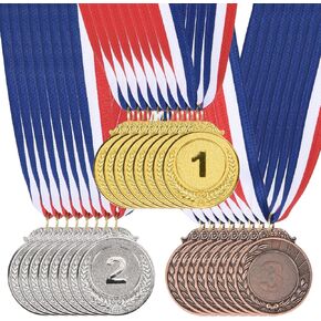 PATIKIL 24 Pieces Gold Silver Bronze Award Metals, 2-Inch Olympic Style Award Medals 1st 2nd 3rd Prizes with Ribbon for Team Games Sports Competitions
