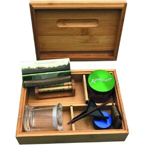 Bamboo Storage Box with Removable Magnetic Rolling Tray Lid, Handmade Stash Box to Organize Accessories (8.66"X 6.29"X 2.56")