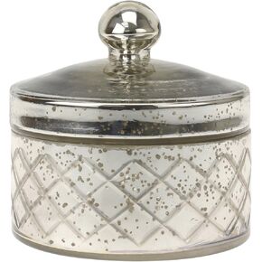 حاوية تخزين من الزجاج الزئبقي العتيق من Stonebriar مع غطاء، وعاء مزخرف لتخزين كرات القطن أو أعواد القطن، صندوق تذكار أو حلية فريد من نوعه، صندوق مجوهرات أنيق in Kuwait