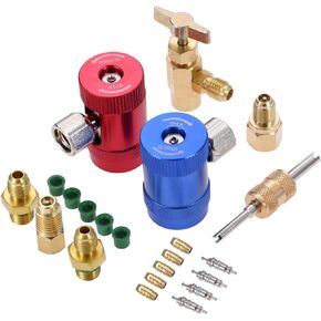 Aupoko R1234YF Quick Couplers Kit, R1234yf High Low Side Manual Quick Coupler Connector, R1234YF Can Tap with R12 R22 to R134A Adapters, and Valve Core Remover, 5PC Thimbles&Rubber Gaskets
